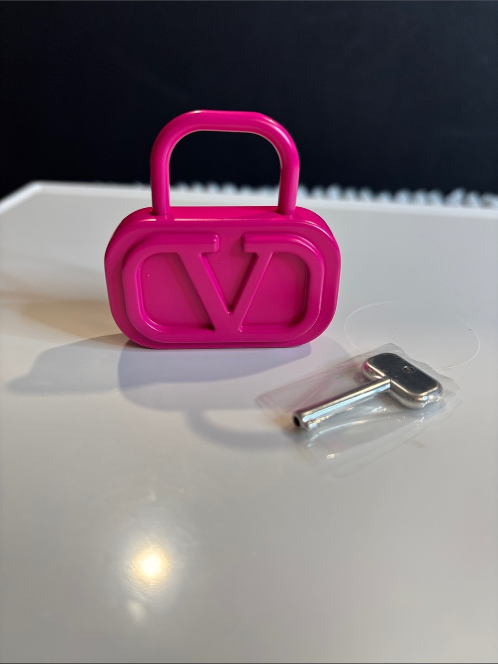 Valentino Hot Pink VLogo Mini Padlock Charm🔐